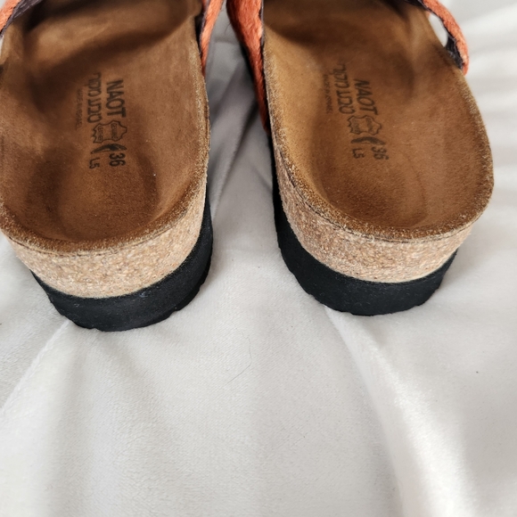Naot womens size 36 5 5.5 leather mandarin linen braid slip on footbed sandals - Picture 6 of 7